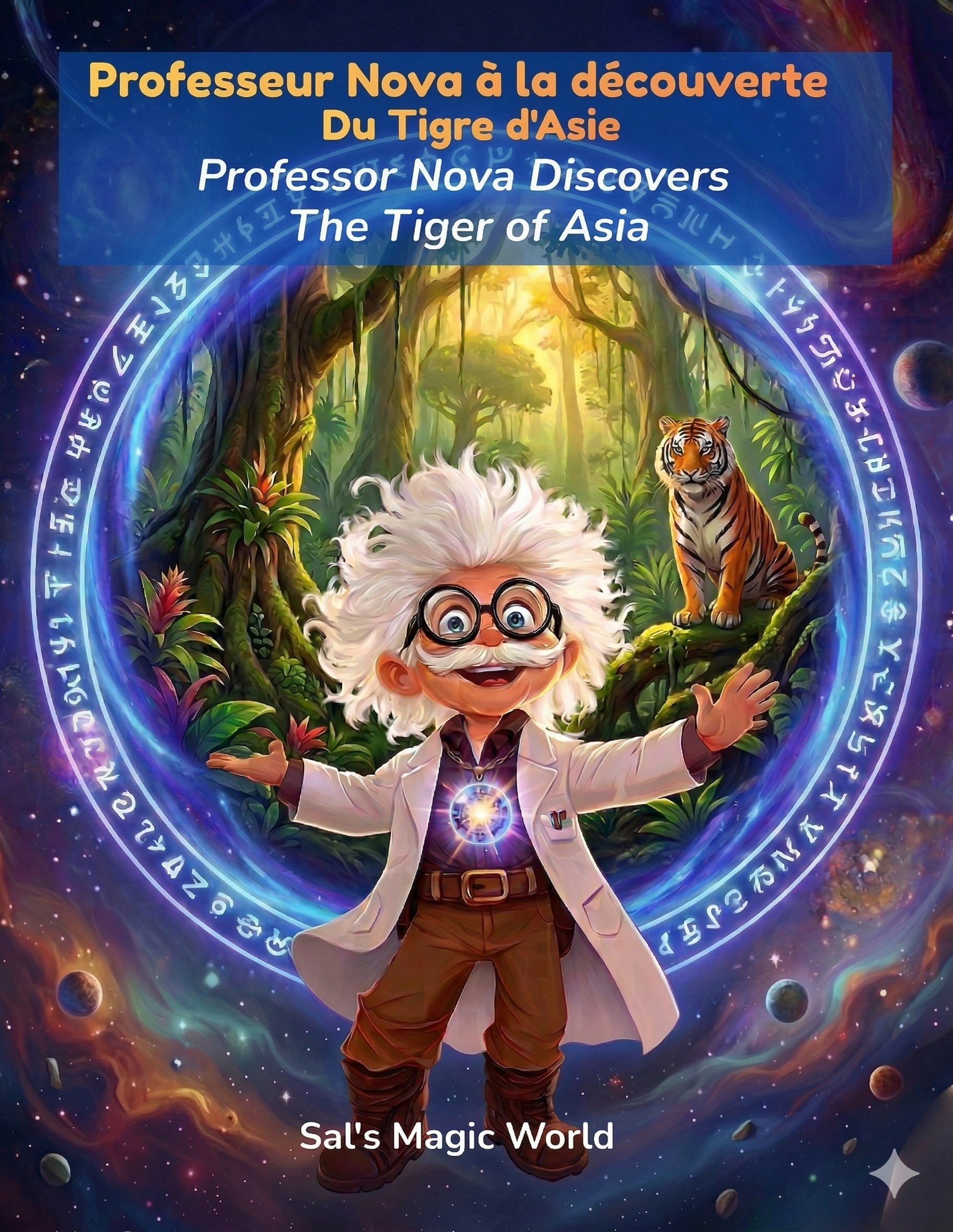 Couverture — Professeur Nova à la découverture du Tigre d'Asie - Professor Nova Discovers The Tiger of Asia